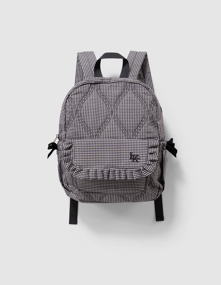 Sac &agrave; dos noir motif vichy &eacute;cru d&eacute;tails volants fille