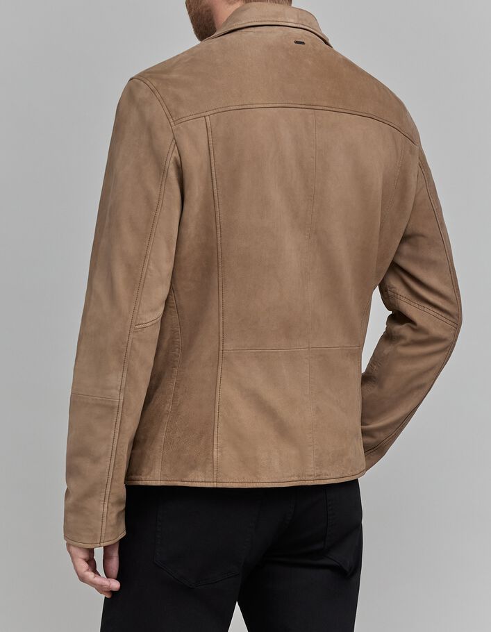 Blouson beige cuir esprit motard Homme
