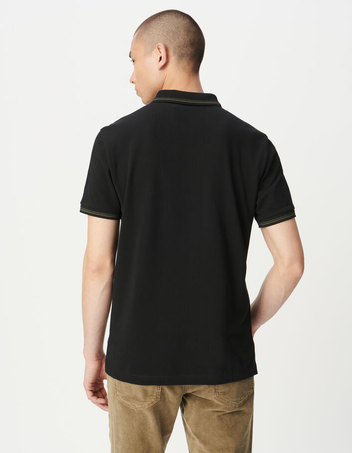 Polo manches courtes noir maille piqu&eacute;e Homme