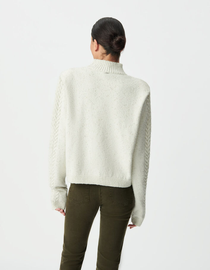 Pull &eacute;cru tricot lurex &eacute;paulettes et torsades Femme