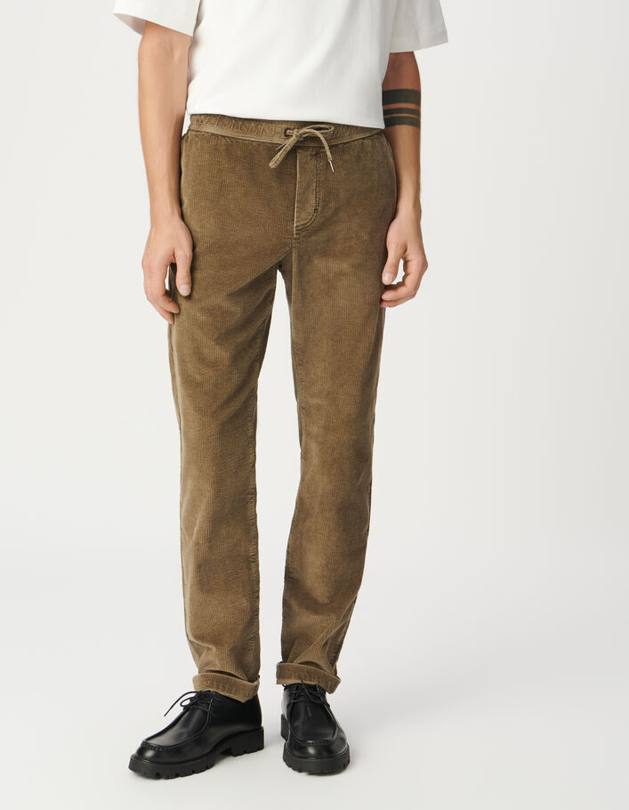 Jogpant beige fonc&eacute; velours c&ocirc;tel&eacute; Homme