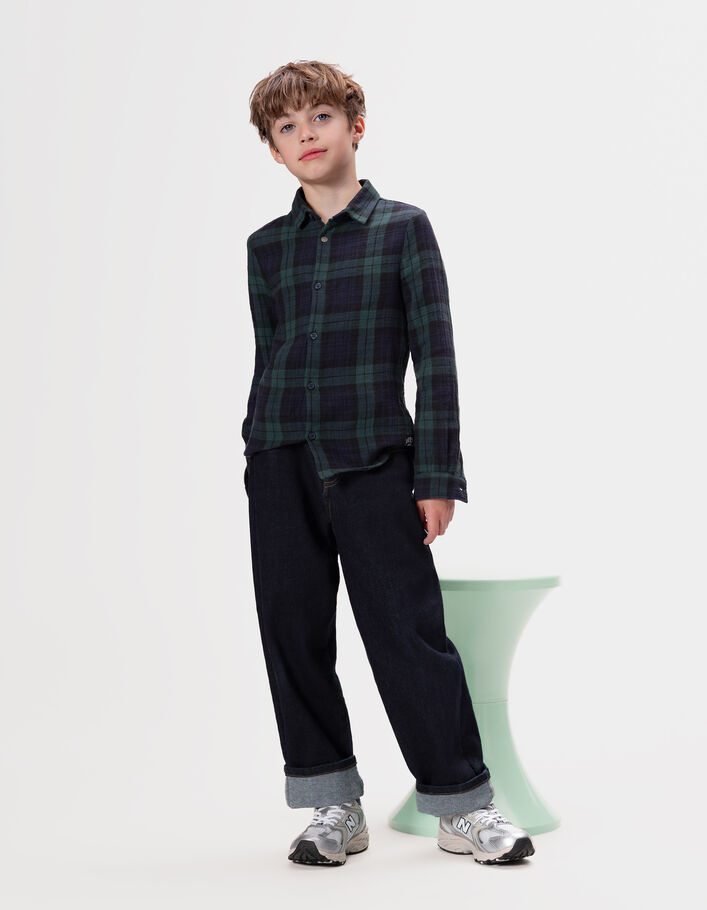 Chemise manches longues verte motif carreaux gar&ccedil;on