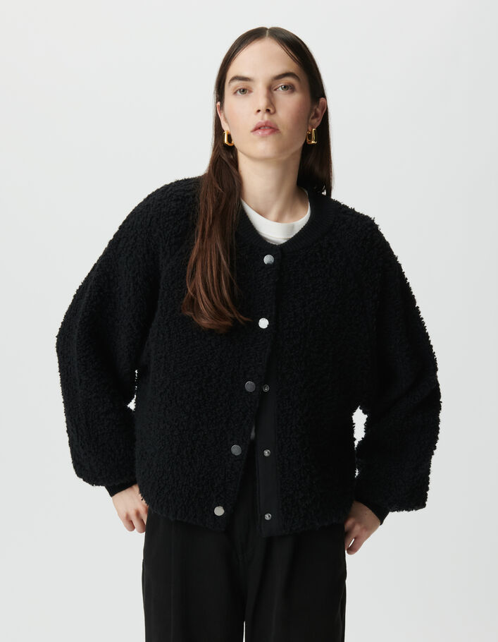 Cardigan noir maille bouclette Femme