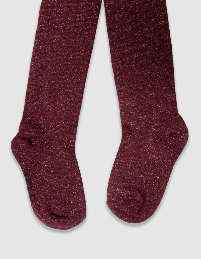 Collants bordeaux tricot paillet&eacute; cuivr&eacute; fille