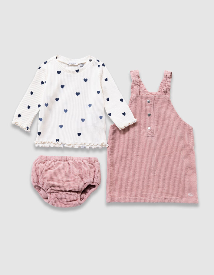 Ensemble t-shirt blanc, robe et bloomer roses b&eacute;b&eacute; fille