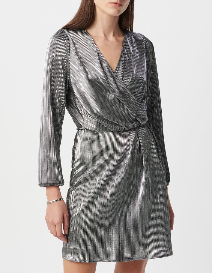 Robe noire m&eacute;tallis&eacute;e plisss&eacute;e Femme