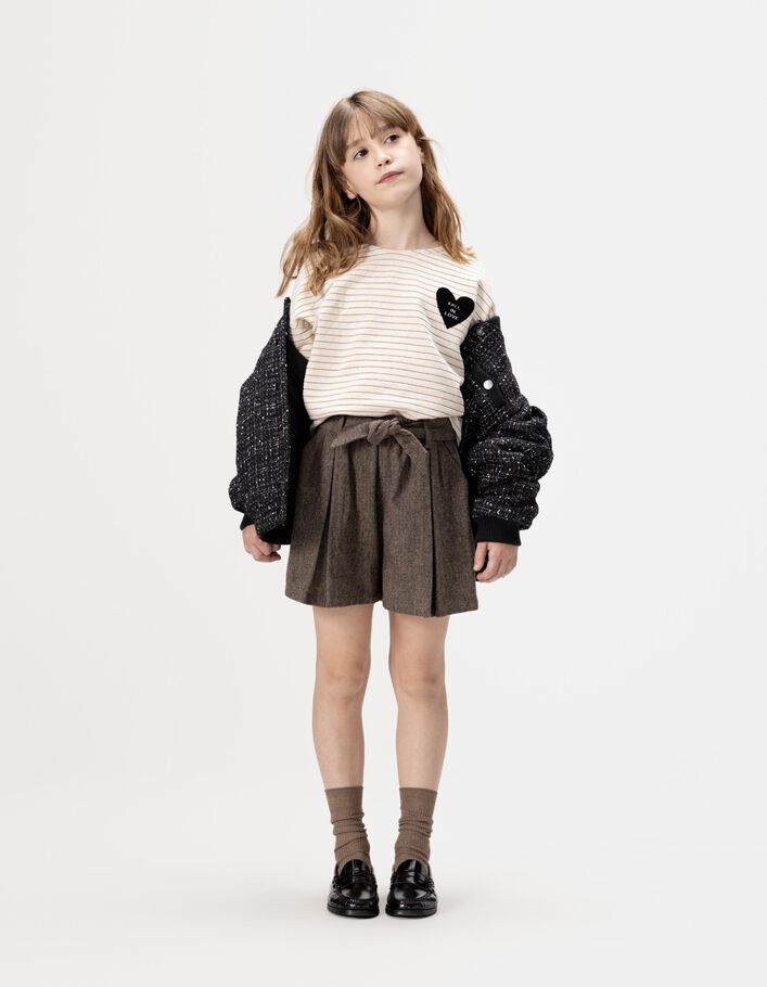 T-shirt marini&egrave;re &eacute;cru ray&eacute; dor&eacute; fille