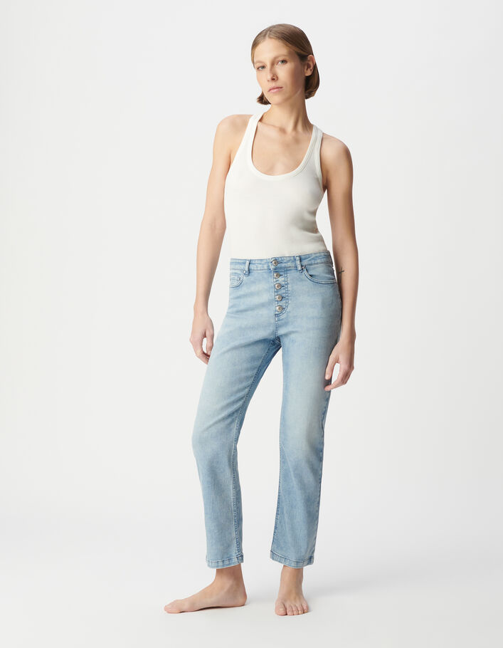 Jean bleu clair cropped boutons apparents powerstretch Femme