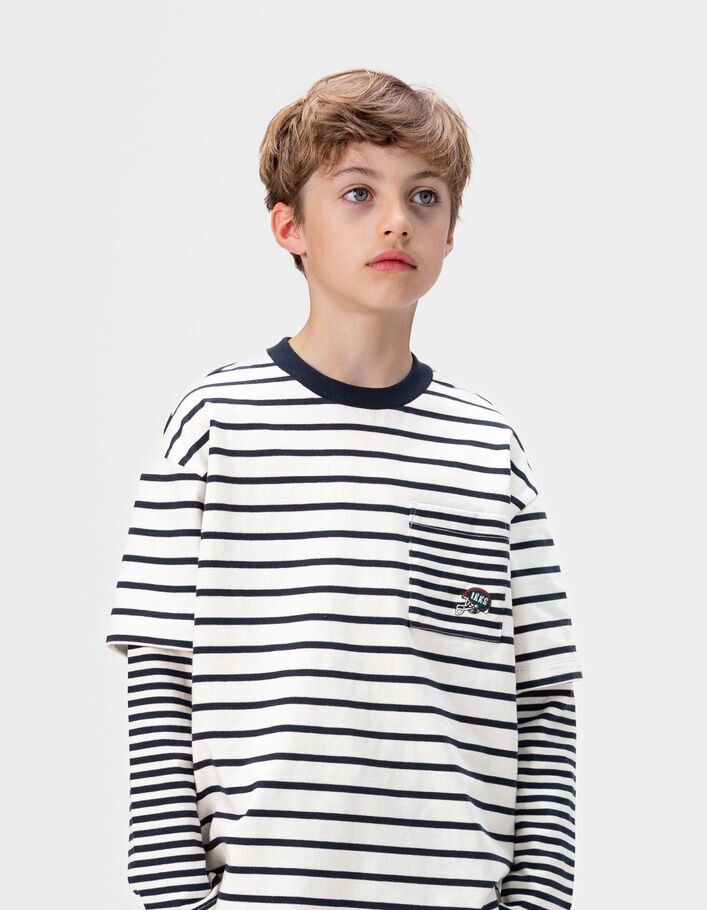 T-shirt marini&egrave;re coton bio manches trompe l'oeil gar&ccedil;on