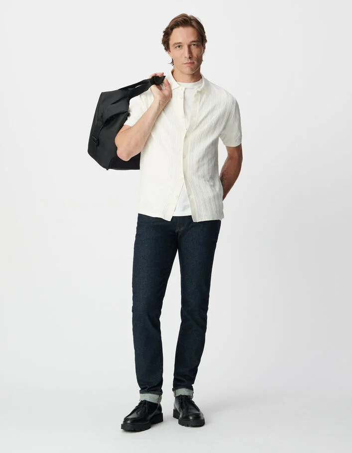 Chemise SLIM blanc cass&eacute; maille jeux de rayures Homme