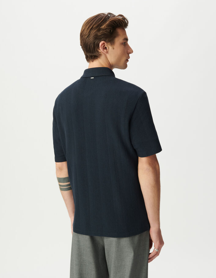 Chemise manches courtes marine maille rayures relief Homme