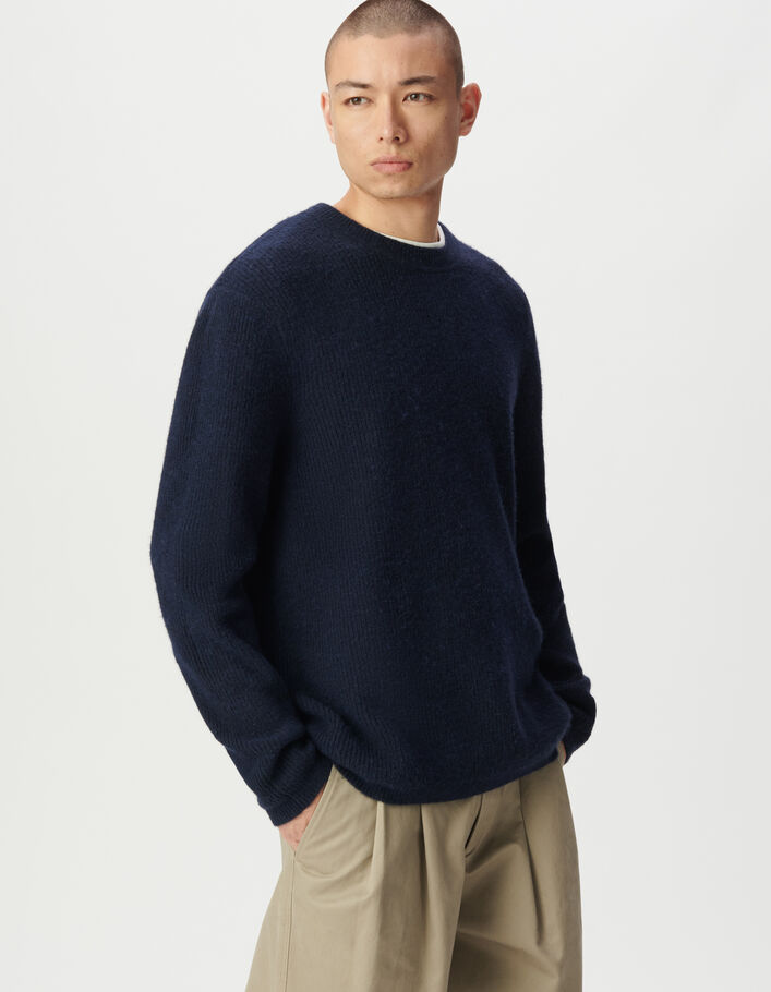 Pull hiver bleu tricot mousseux Homme