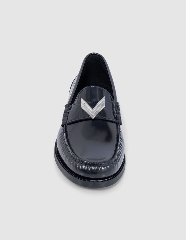 Mocassins noirs cuir glac&eacute; Femme