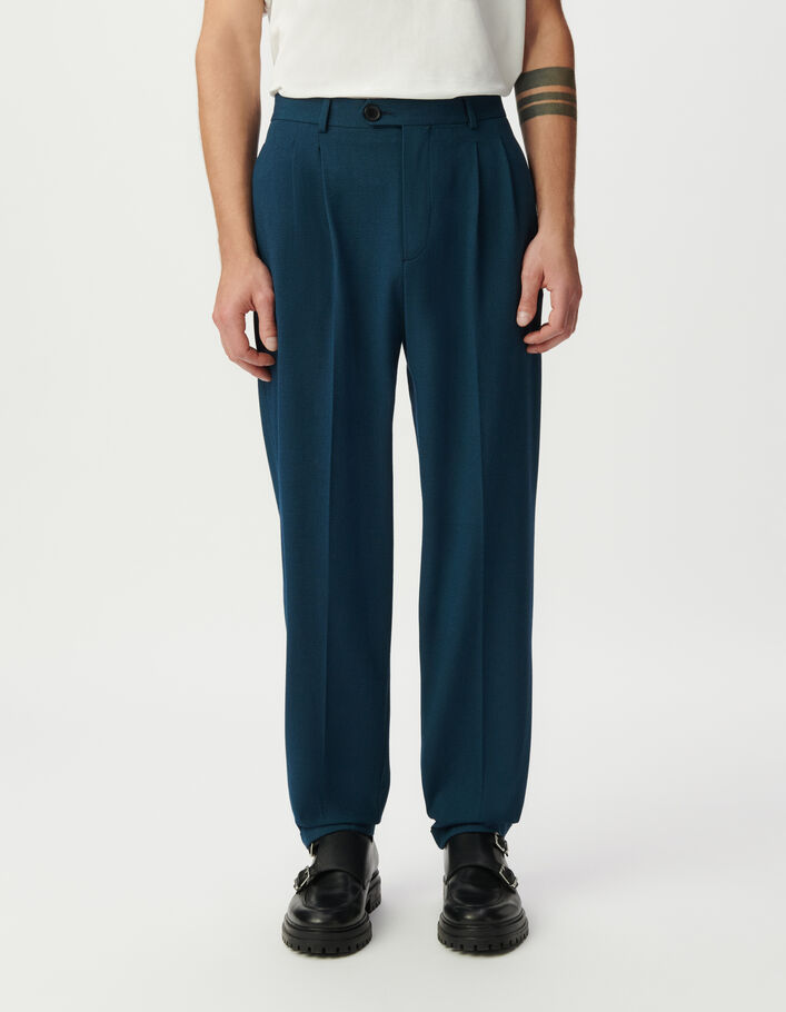Pantalon de costume bleu faux-uni avec plis Homme