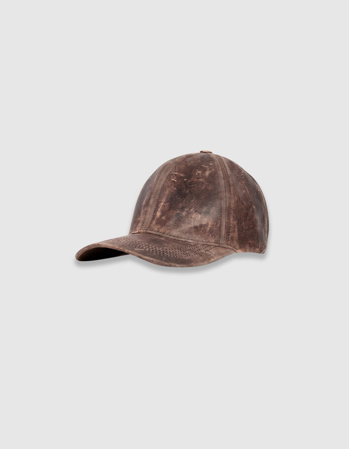 Casquette marron cuir patin&eacute; Femme
