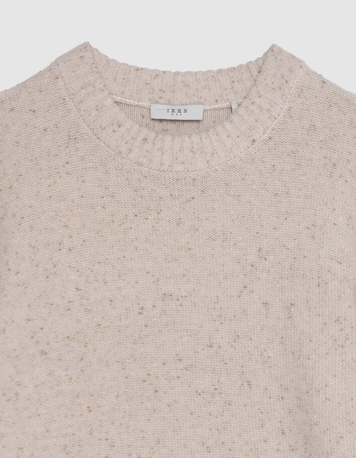 Pull hiver beige tricot moulin&eacute; col rond Homme