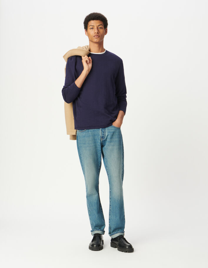 Pull marine coton bio tricot fin flamm&eacute; Homme