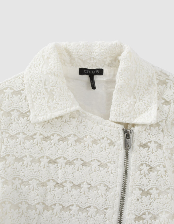 Veste blanc cass&eacute; esprit motard en dentelle fille