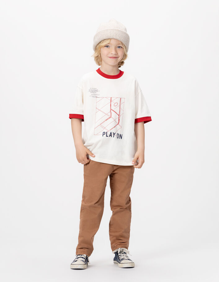 T-shirt blanc coton bio bords-c&ocirc;tes rouges gar&ccedil;on