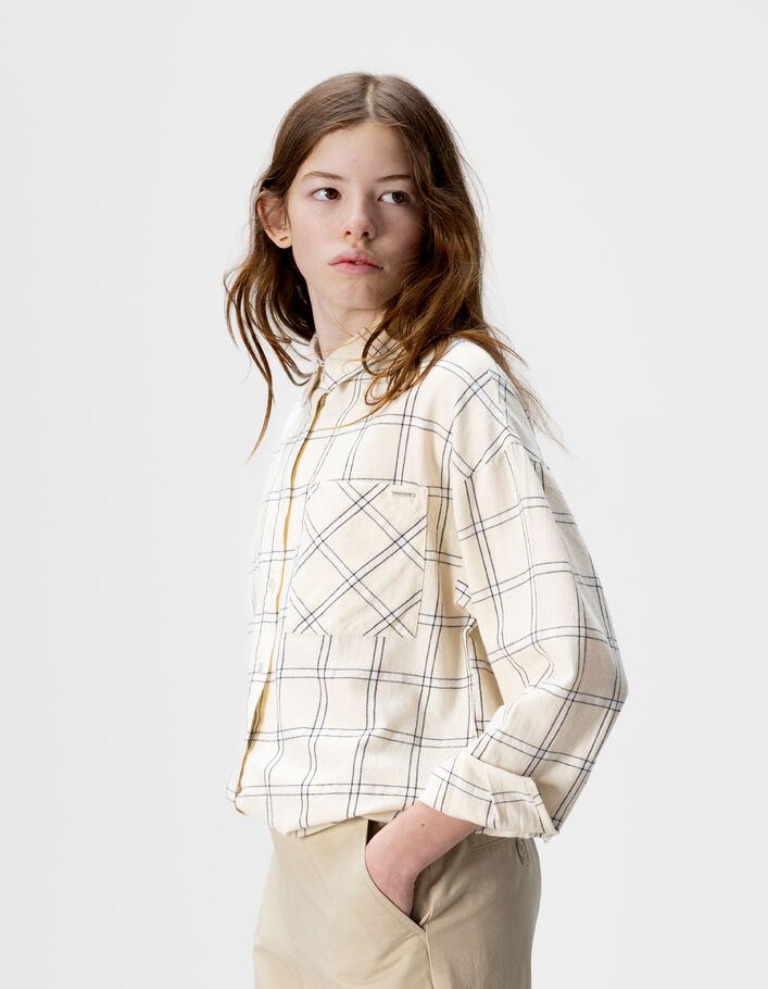 Chemise &agrave; carreaux &eacute;crus et noirs fille