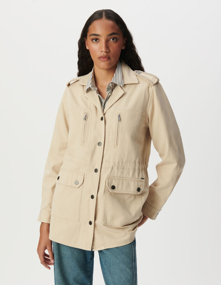 Veste saharienne beige broderies &eacute;paules Femme