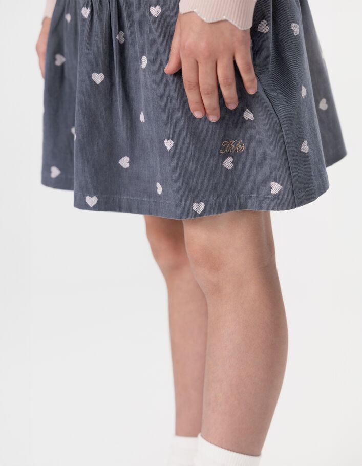 Jupe courte bleue velours motif coeurs fille