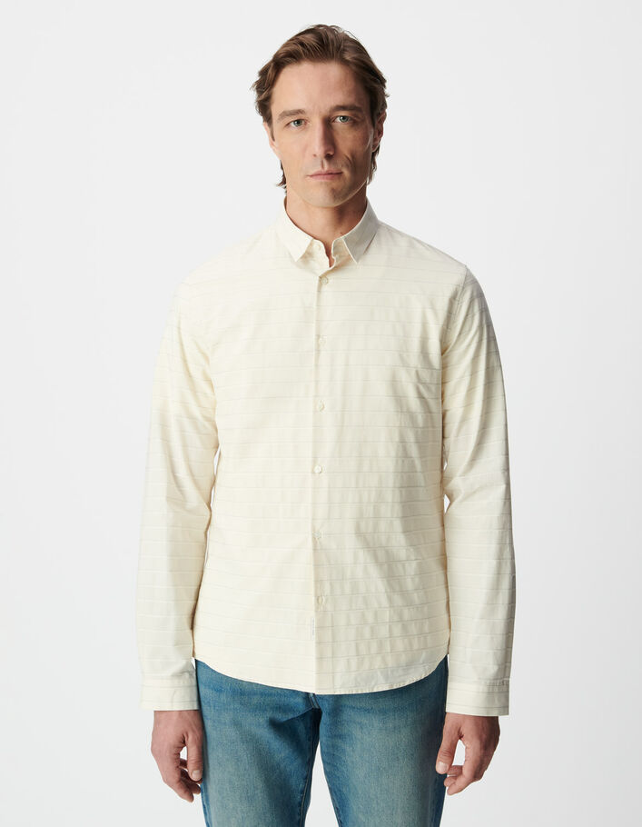 Chemise slim &eacute;crue motif rayures horizontales Homme