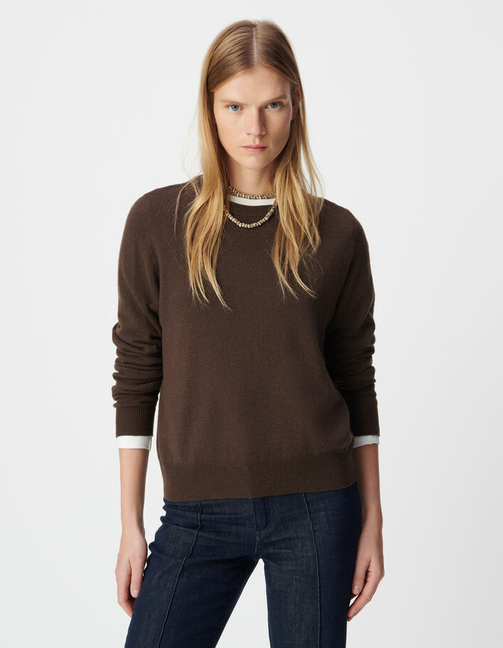 Pull en laine tricot marron Femme