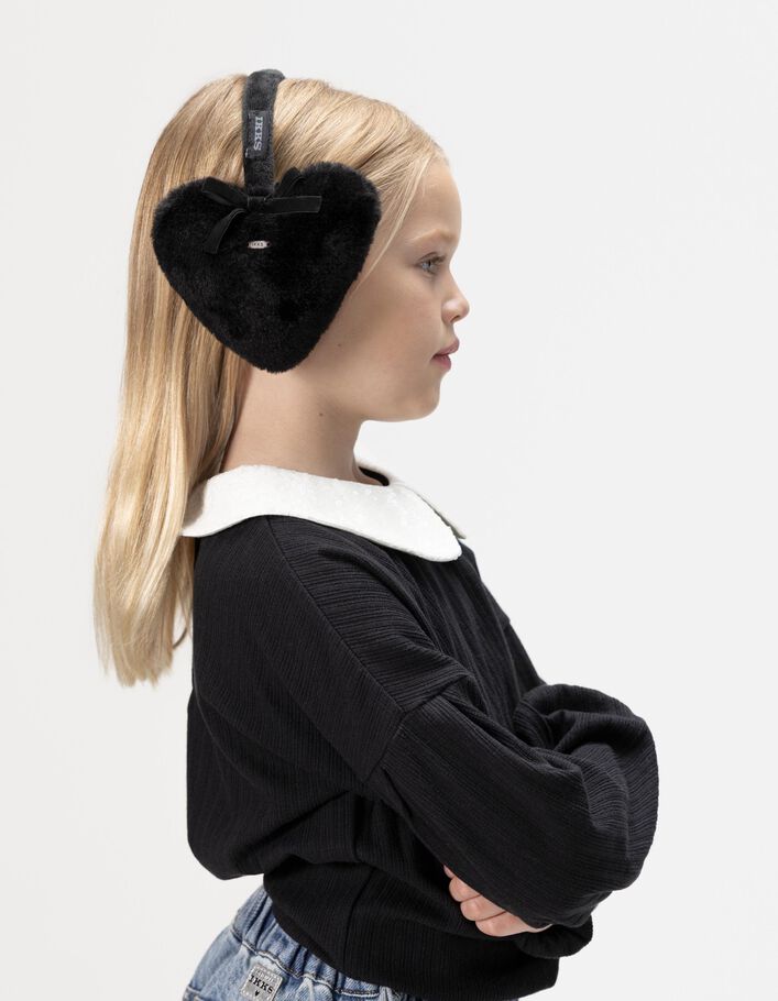 Cache-oreilles noir forme coeur fille
