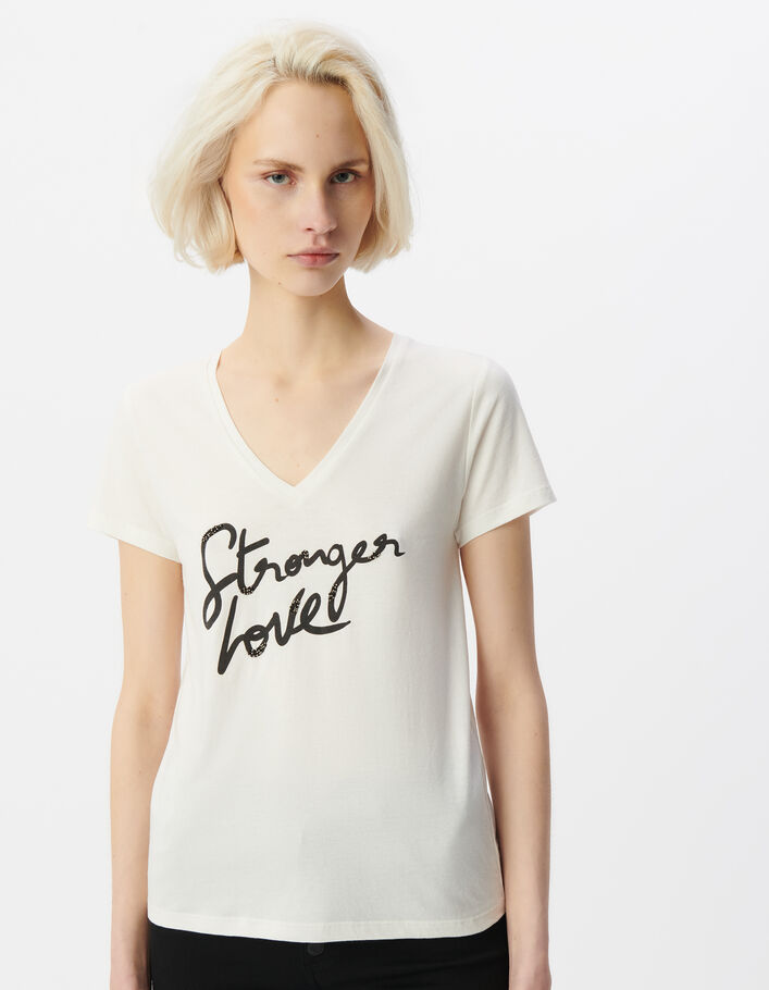 Tee-shirt manches courtes blanc message brod&eacute; Femme