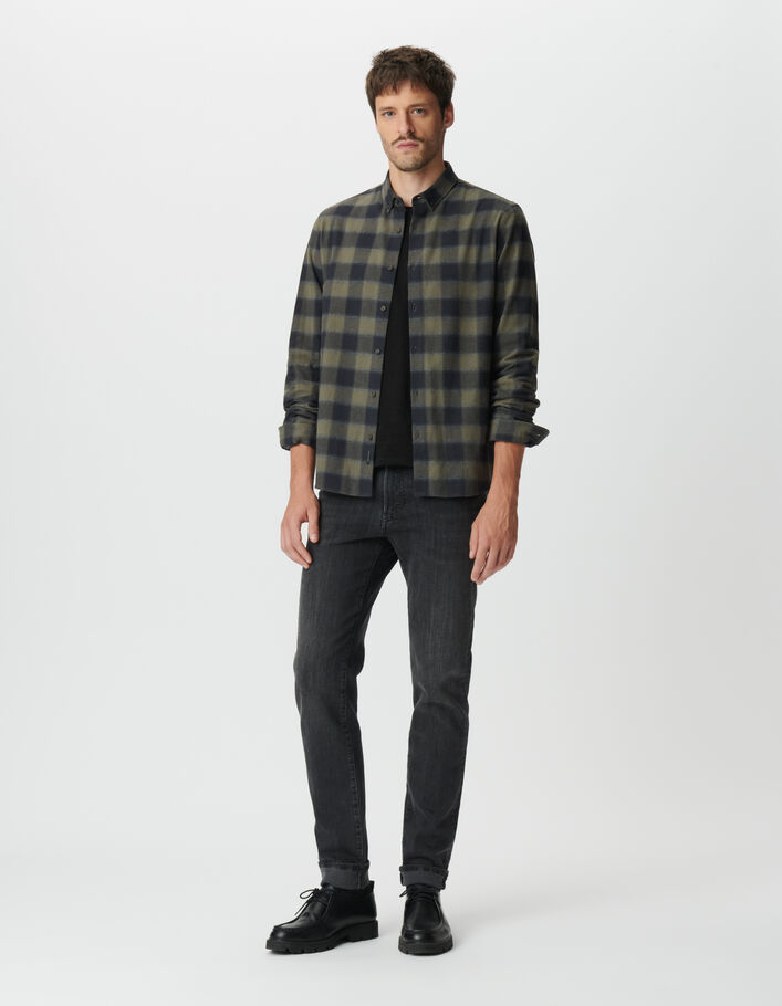 Chemise &agrave; carreaux slim kaki et noir Homme