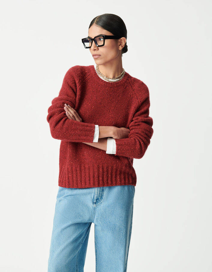 Pull rouge en maille &agrave; col rond pour femme