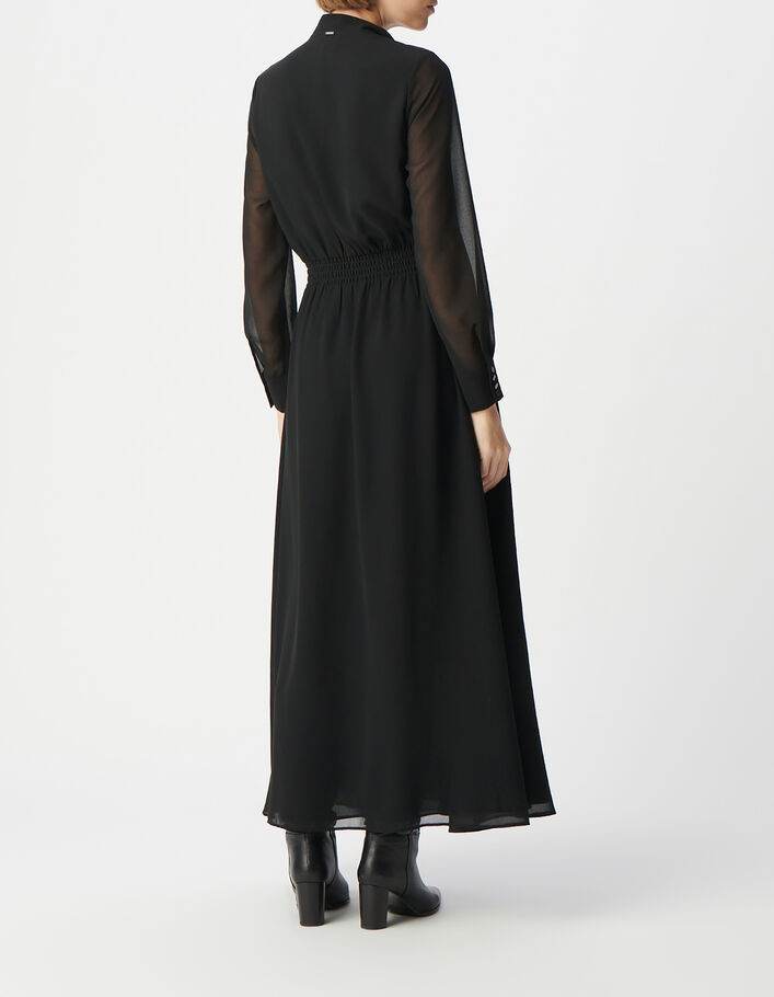 Robe longue noire &agrave; col lavalli&egrave;re Femme