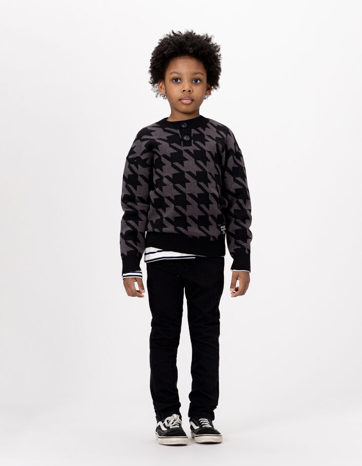 Pull tunisien gris tricot motif pied-de-coq gar&ccedil;on