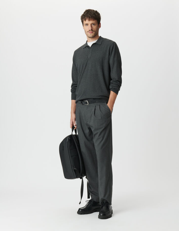 Polo manches longues gris tricot Homme