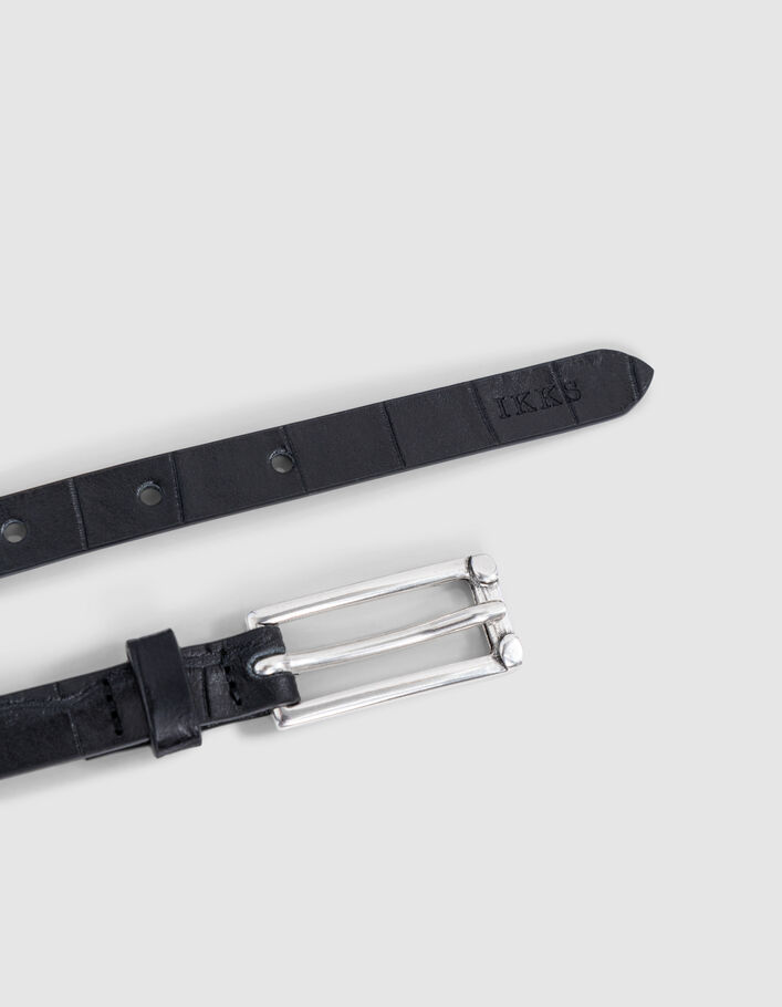 Ceinture fine noire cuir embossage croco Femme