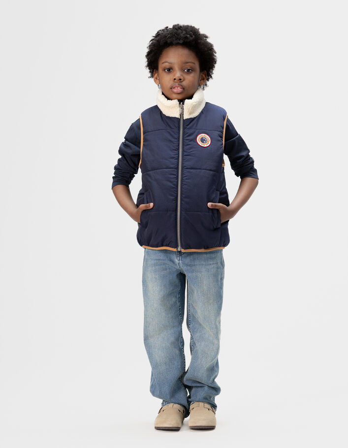 Doudoune r&eacute;versible sans manches &eacute;crue et marine gar&ccedil;on