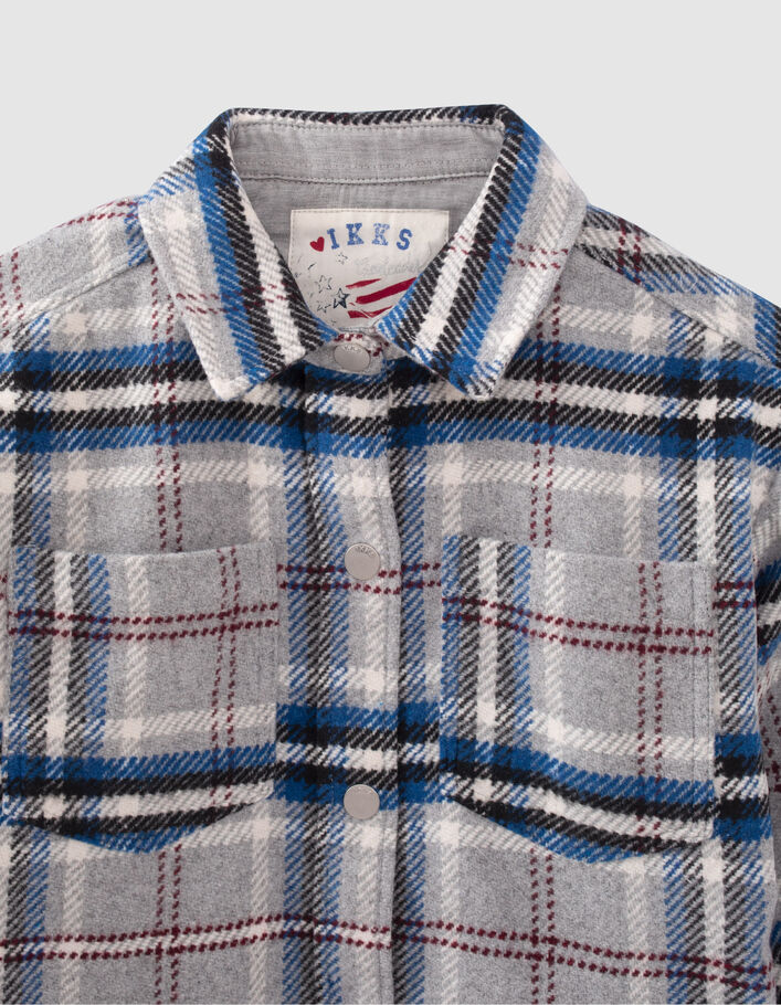 Manteau gris, bleu, noir, &eacute;cru motif carreaux fille