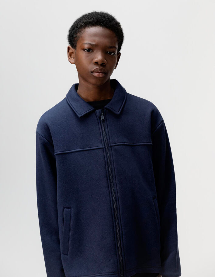 Cardigan zipp&eacute; marine col chemise gar&ccedil;on