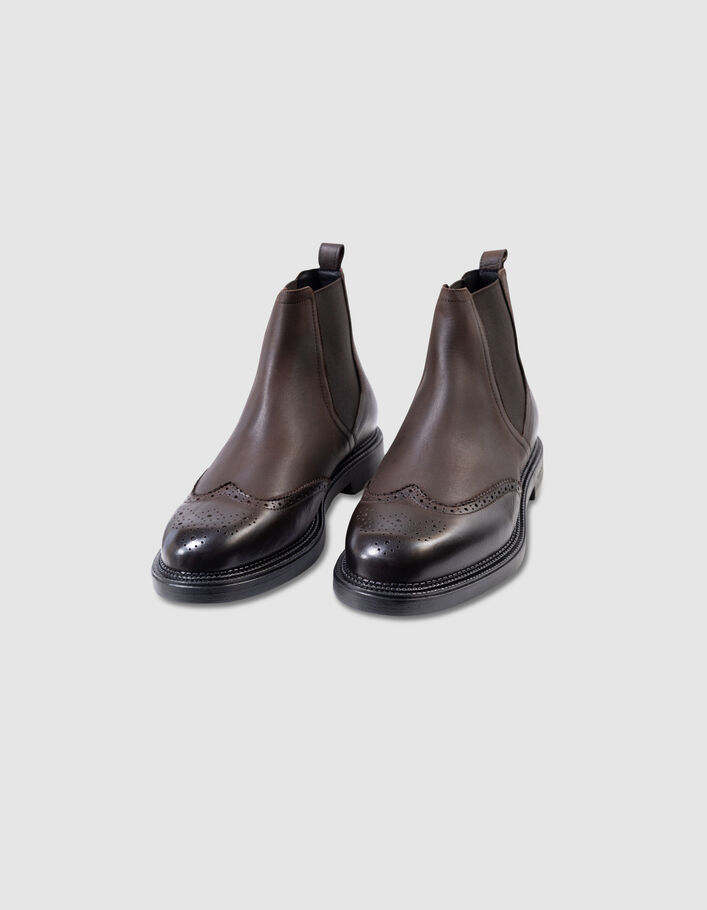 Chelsea boots marron cuir tige haute Homme