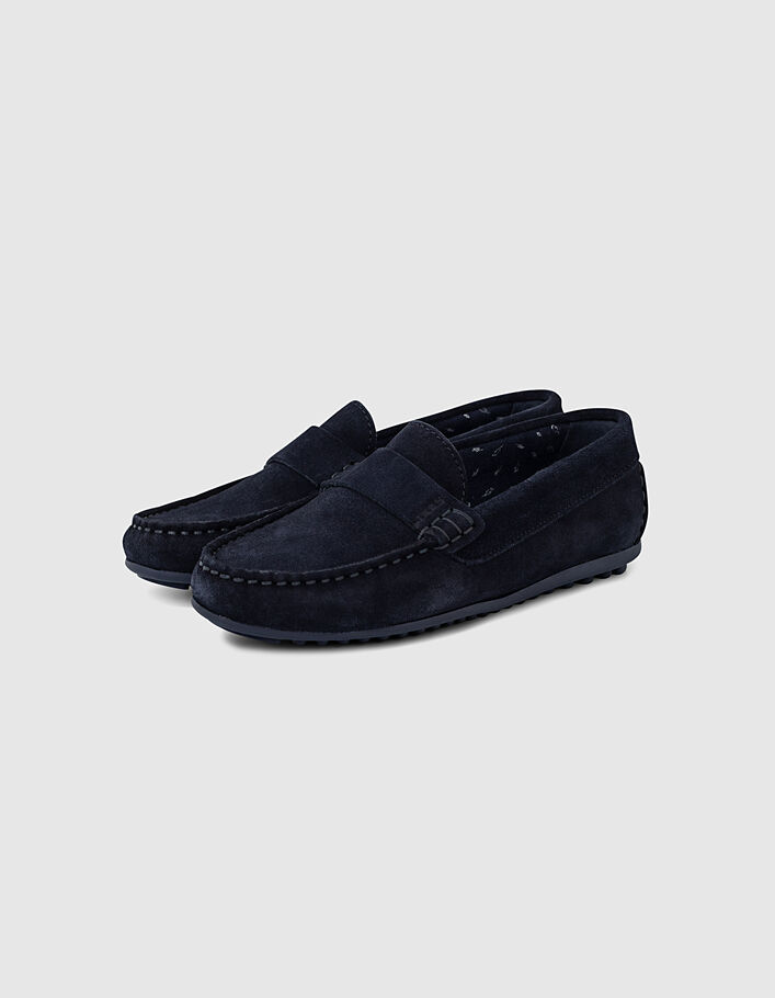Mocassins navy en cuir velours gar&ccedil;on