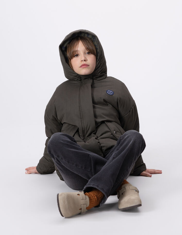 Parka kaki fourr&eacute;e motif l&eacute;opard-coeurs fille