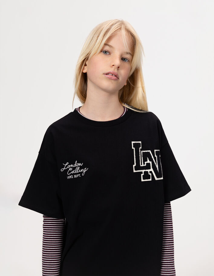 T-shirt 2-en-1 ray&eacute; et t-shirt noir manches courtes fille