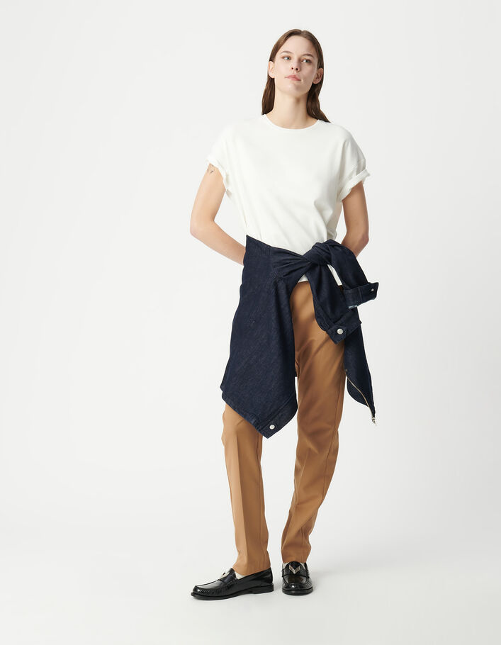 Tee-shirt col rond blanc broderie chevrons dos Femme