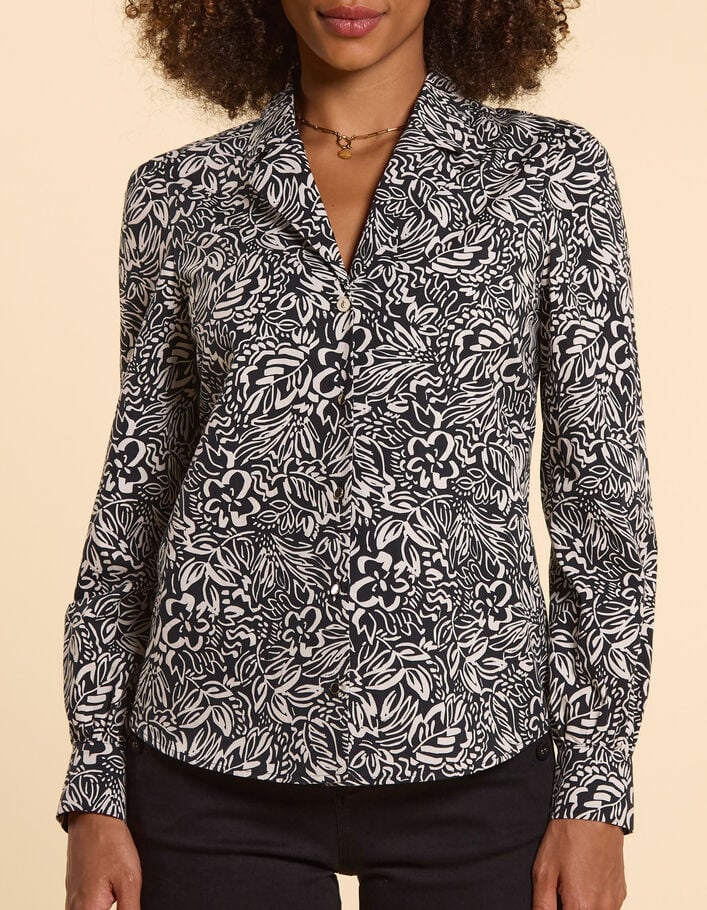 Chemise noire imprim&eacute; floral graphique I.Code