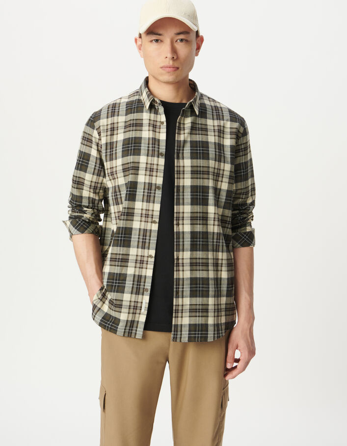 Chemise regular kaki motif carreaux Homme