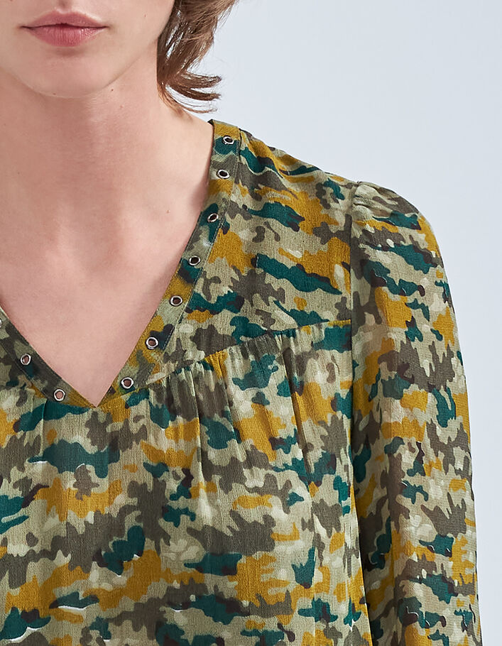 Blouse lichen imprim&eacute; green camo Femme
