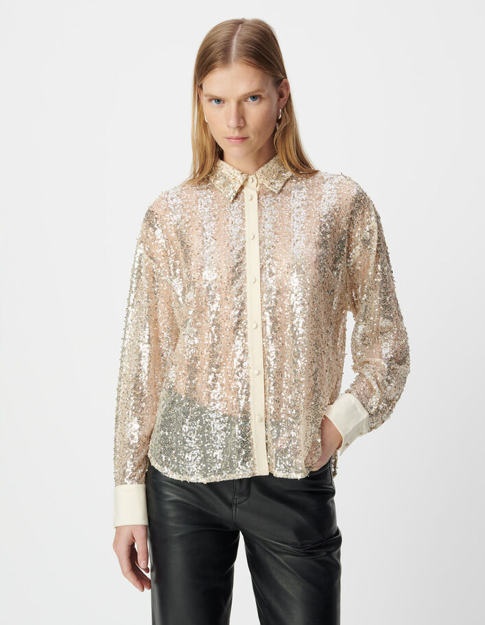 Chemise dor&eacute;e brod&eacute;e perles et sequins Femme