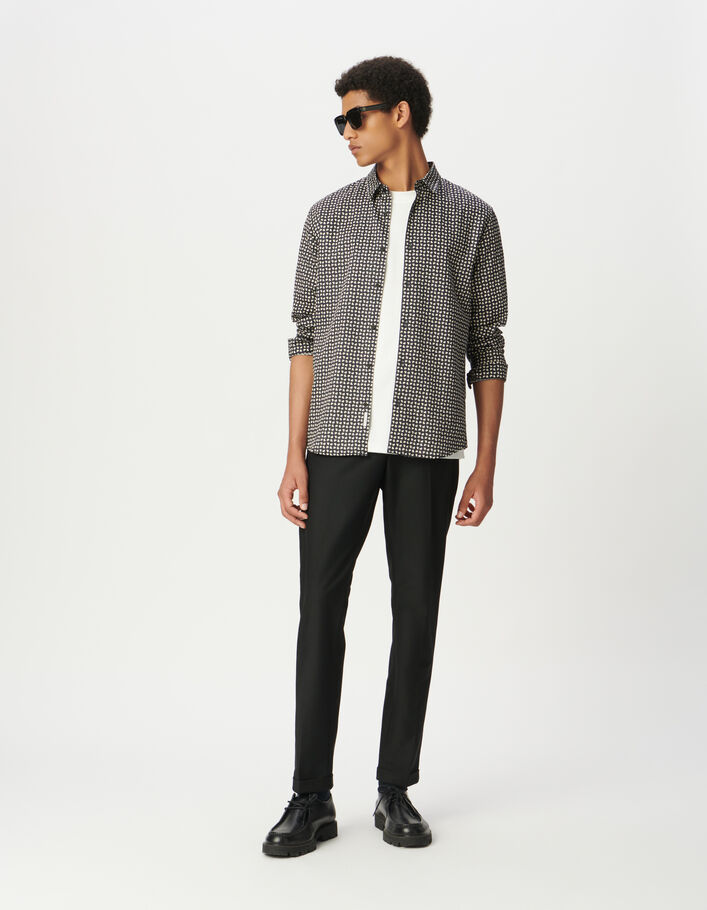 Chemise slim marine coton bio imprim&eacute; minimaliste Homme