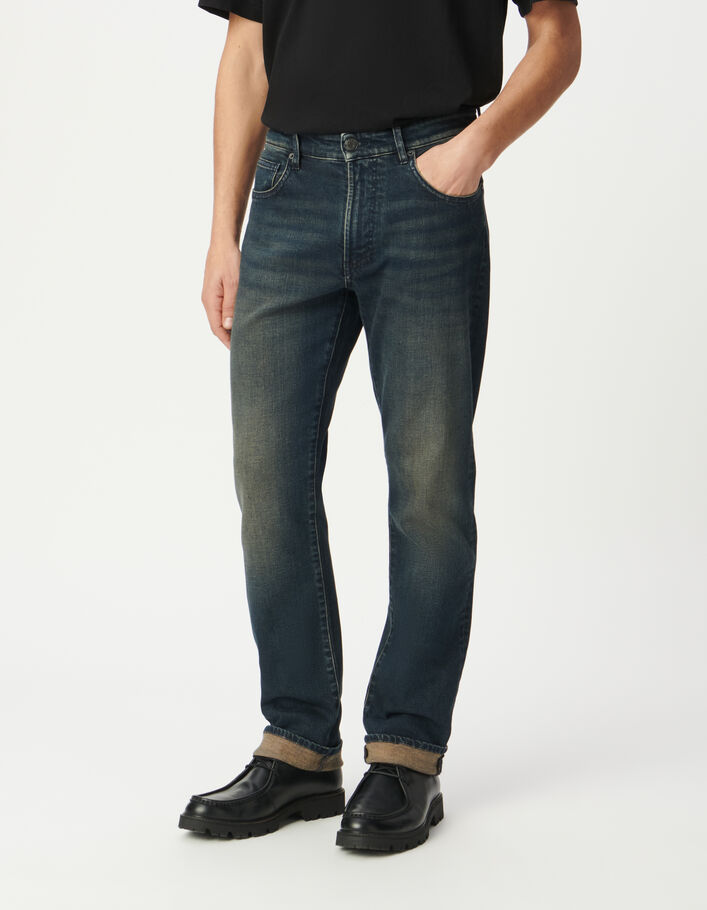Jean droit bleu d&eacute;lavage dirty Serge Homme